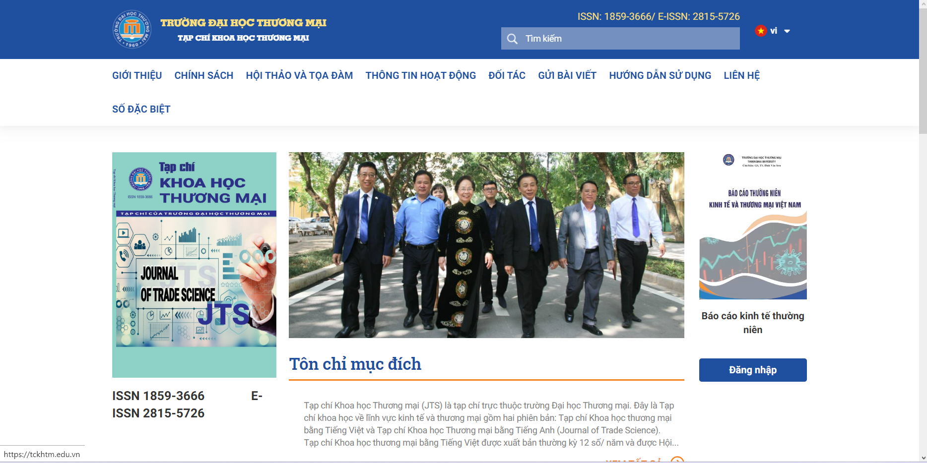 Giao diện hệ thống phát hành tạp chí điện tử của ThuongMai University